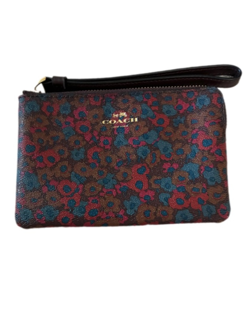 Coach EUC floral all over print corner zip wristlet wallet